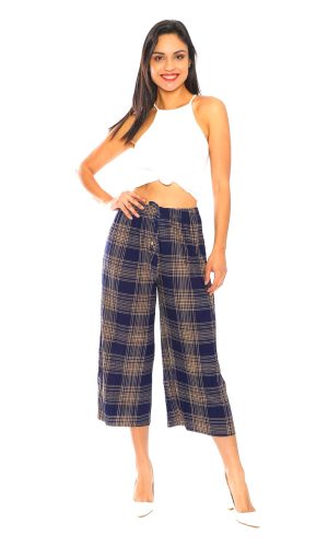 Navy Culotte Pants with Pleats