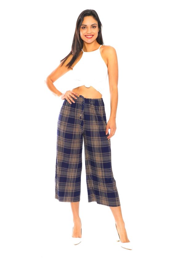 Navy Culotte Pants with Pleats