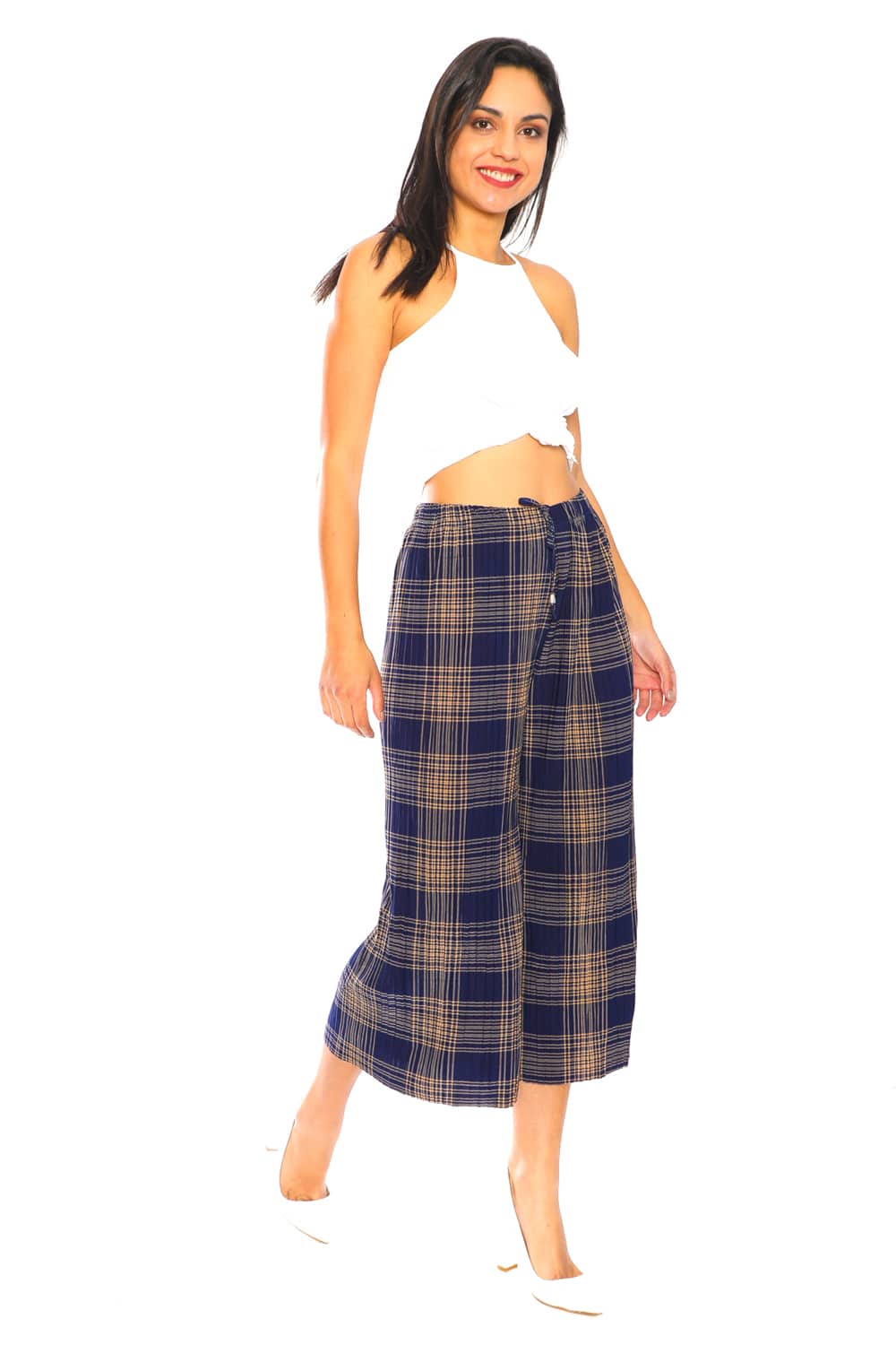 Navy Culotte Pants with Pleats - 2