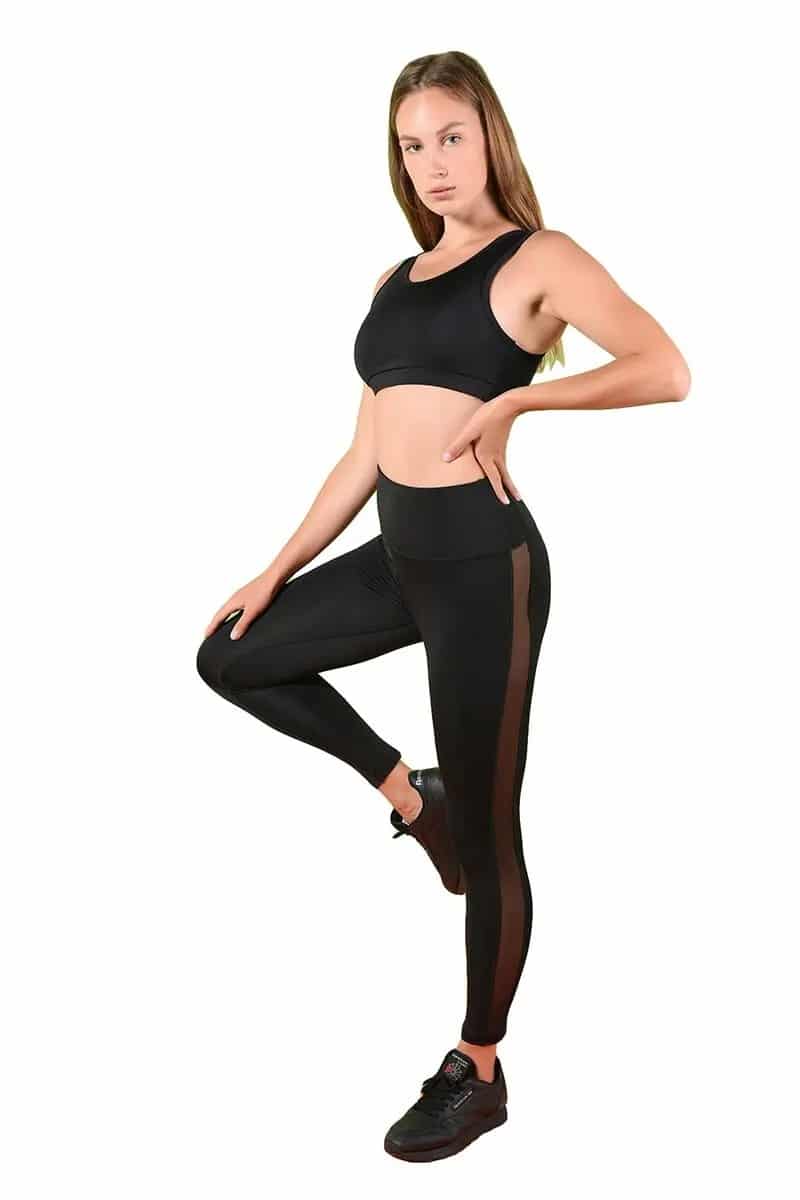 Activewear High Waisted Yoga Pants with Side Stripe Mesh Details