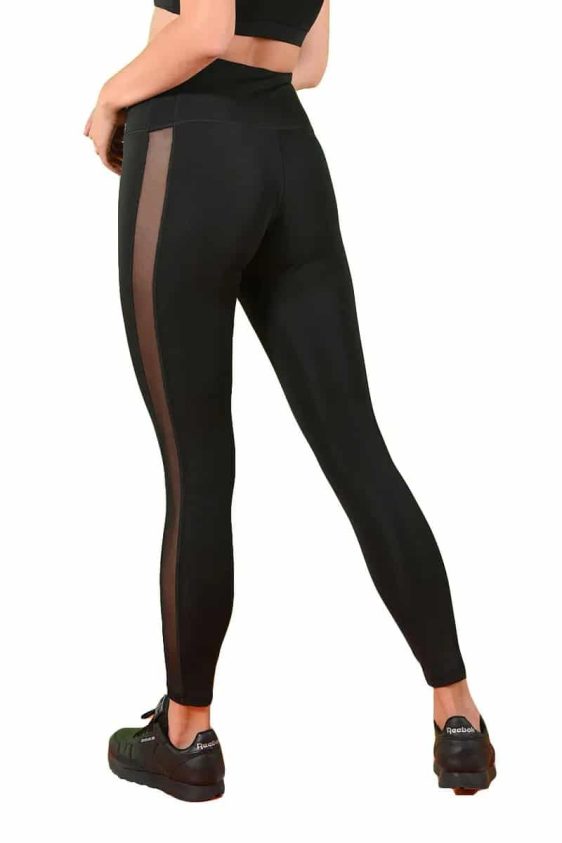 Activewear High Waisted Yoga Pants with Side Stripe Mesh Details