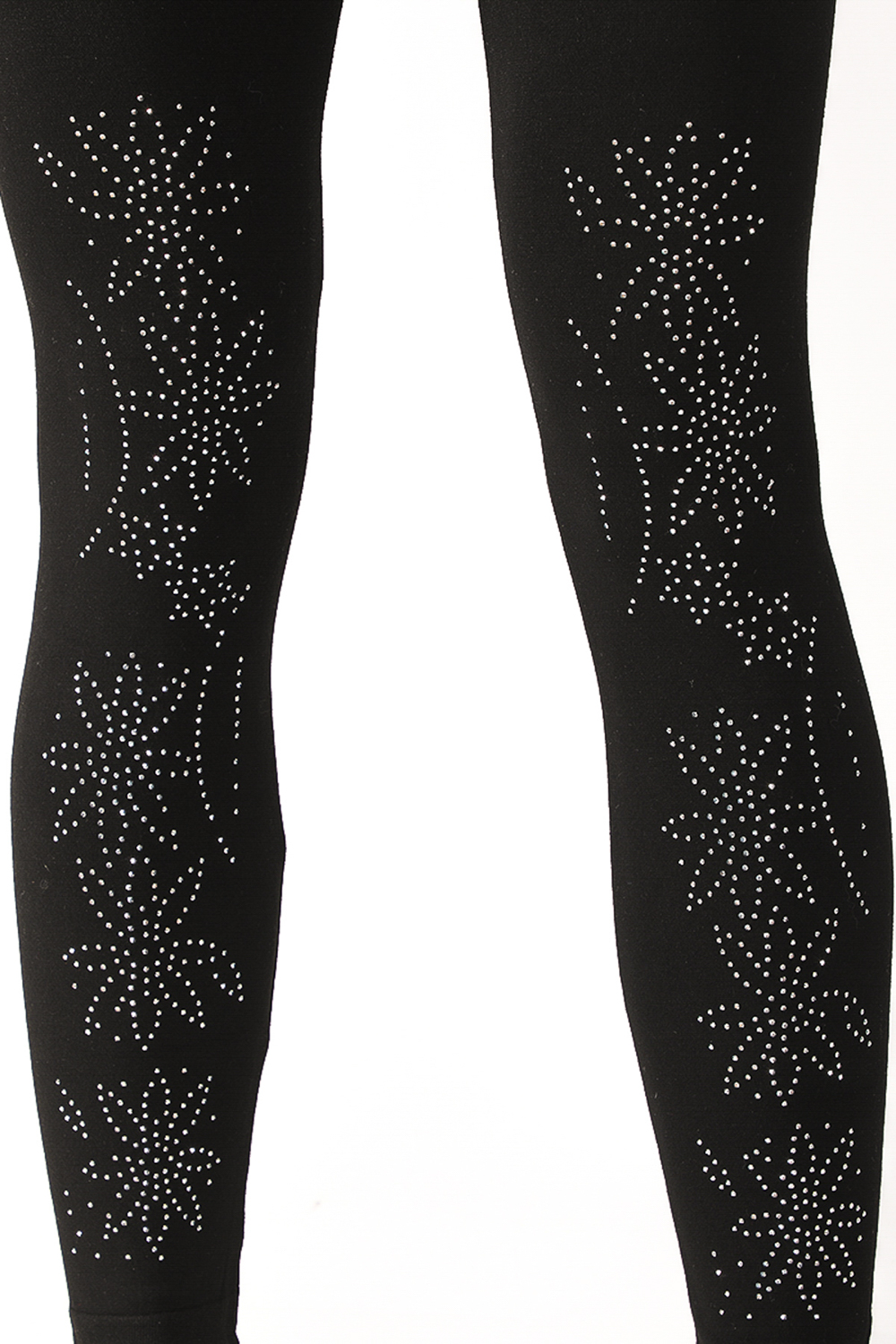 Denim Black Leggings with Embellished Lace Floral Design