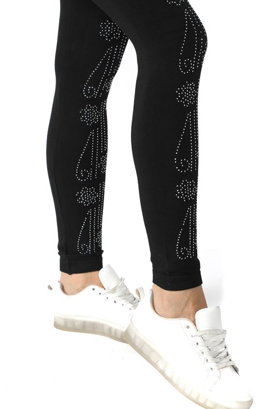 Leggings Embellished with Oriental Flower Design - 4