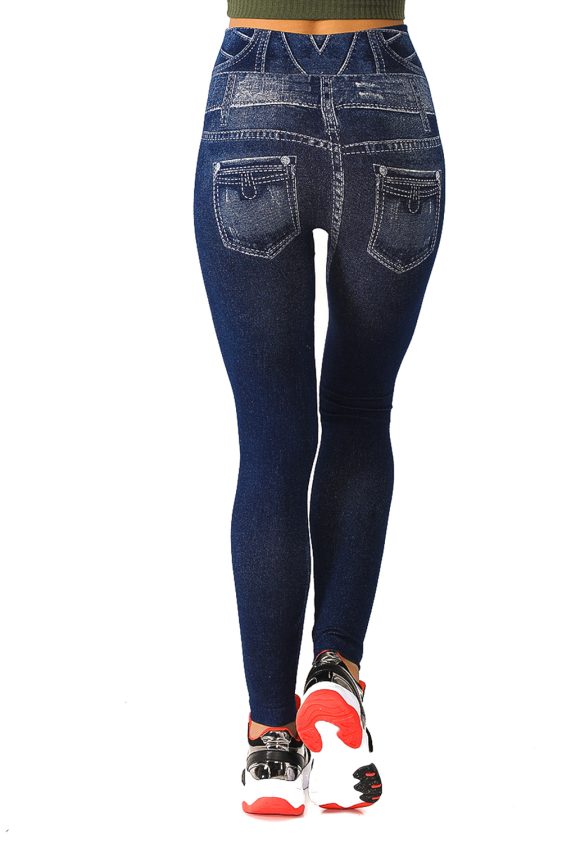 Denim Leggings with Buttons and Rips Pattern - 6