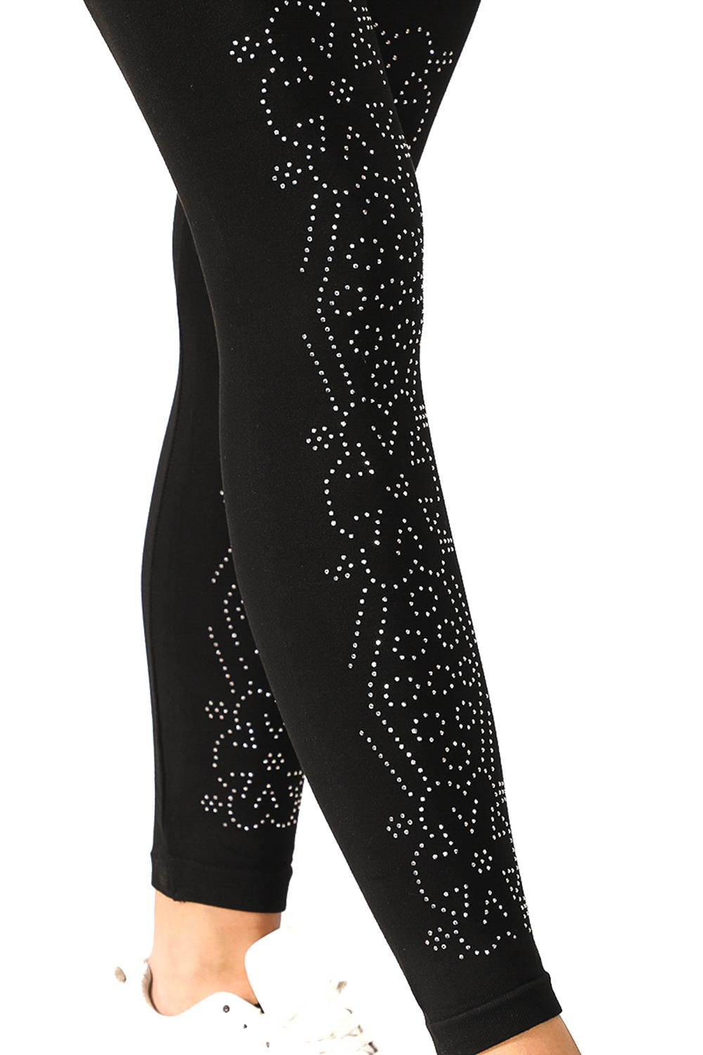 Denim Leggings with Embellished Lace Design