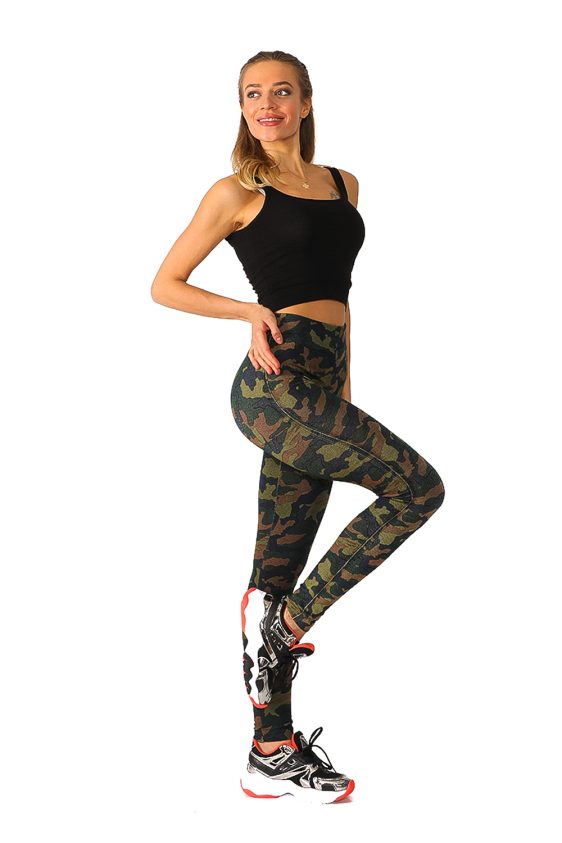 Denim Leggings with Camouflage Pattern - 1