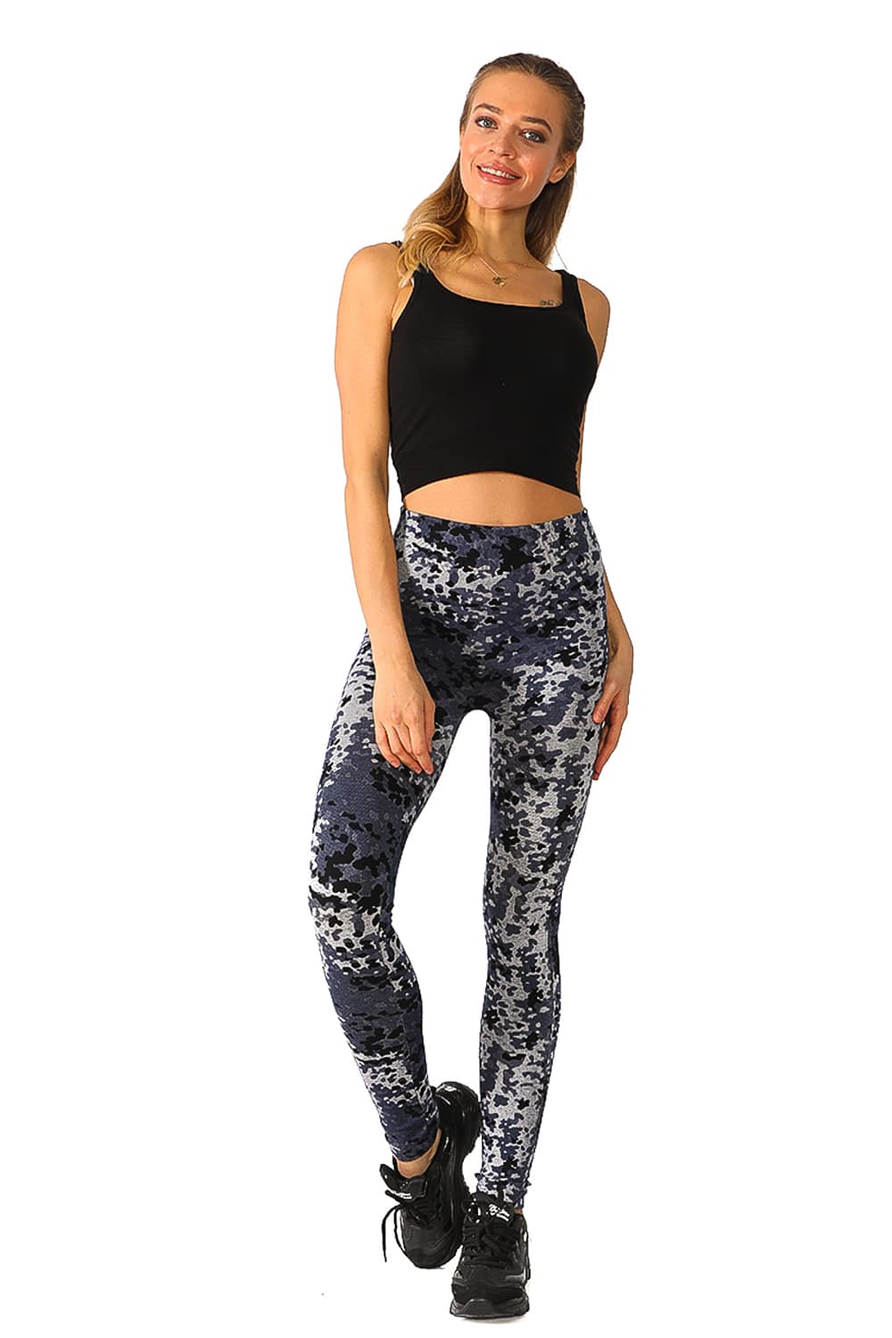 Denim Leggings with Gray Camouflage Pattern