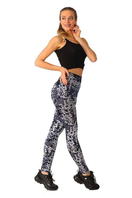 Denim Leggings with Gray Camouflage Pattern