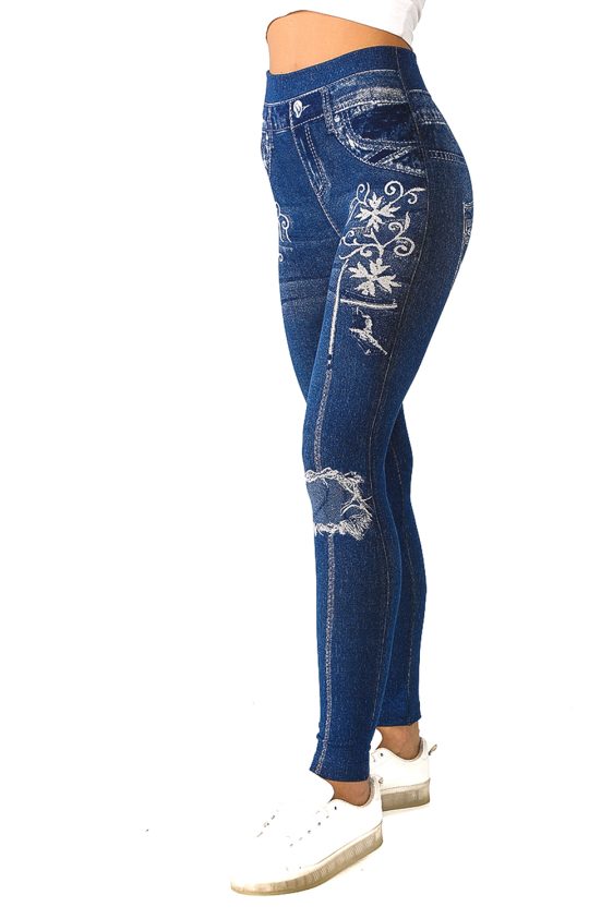 Denim Leggings with Faux Patches on Knees - 5