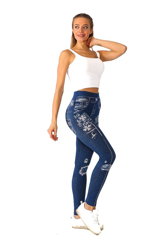 Denim Leggings with Faux Patches on Knees - 3