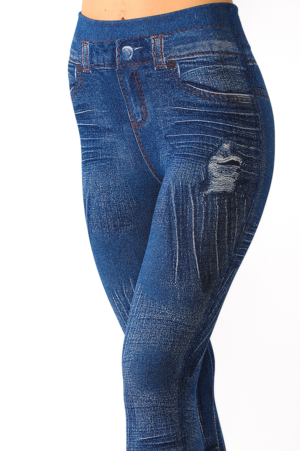 Denim Leggings with Ripped Look Distressed and Floral Pattern - 3