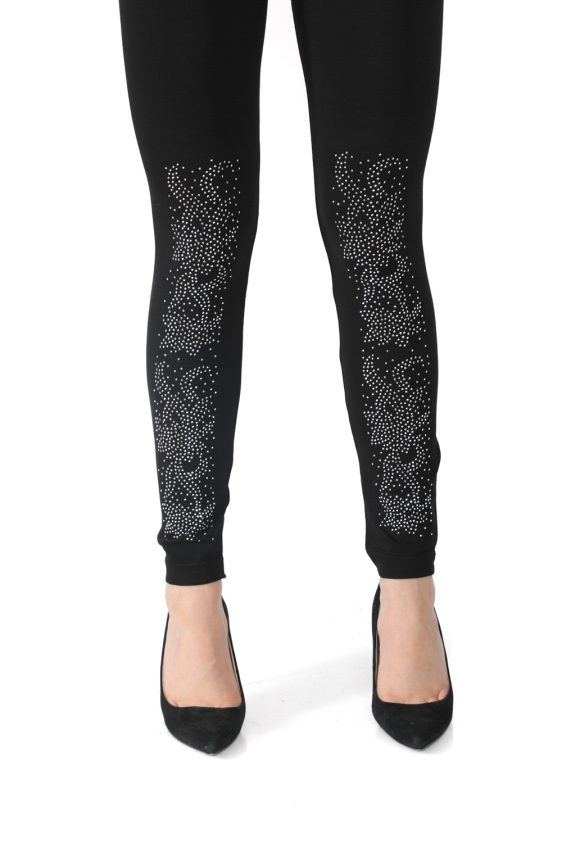 Black Leggings with Oriental Design Floral Pattern - 4