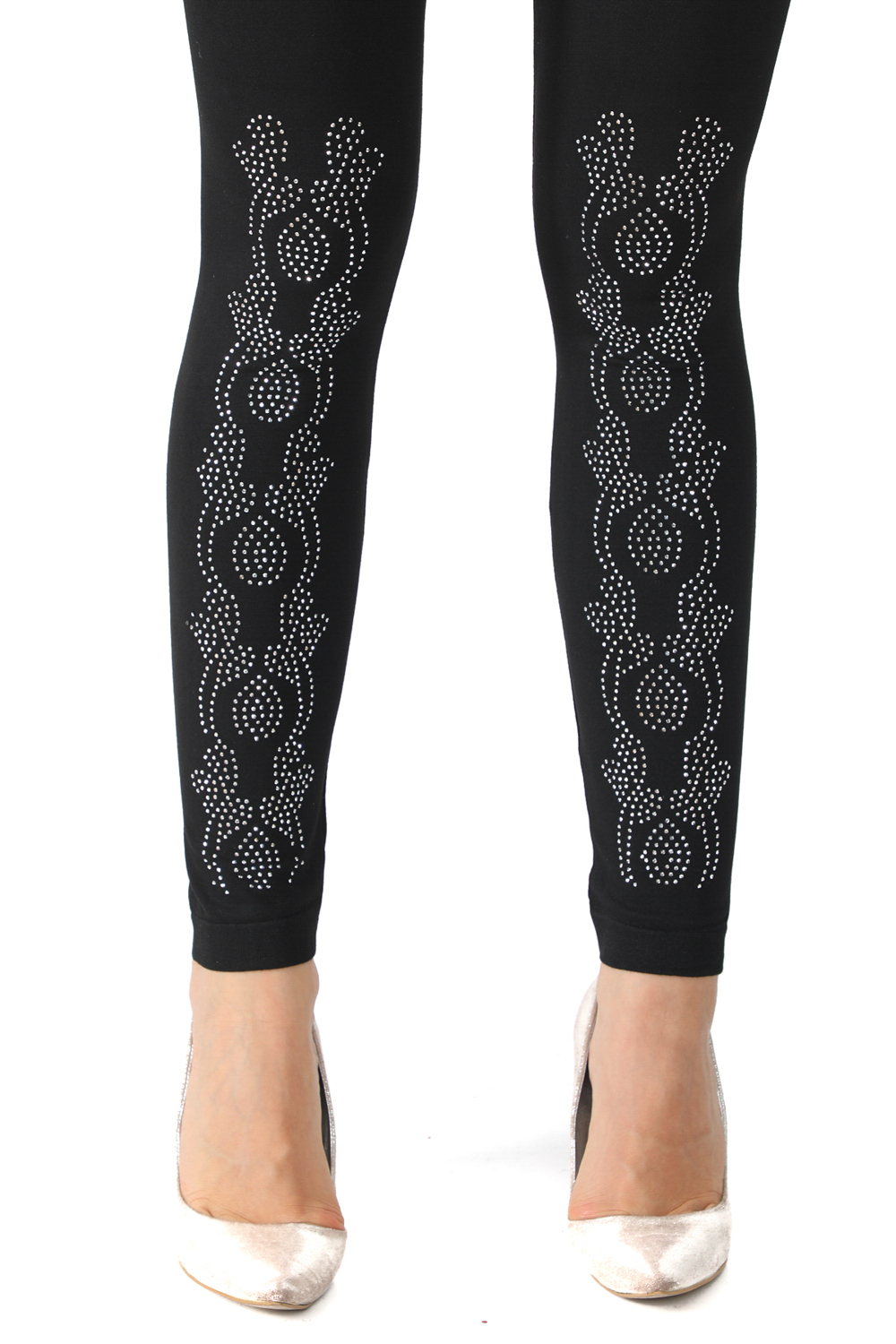 Denim Black Leggings with Lace Pattern