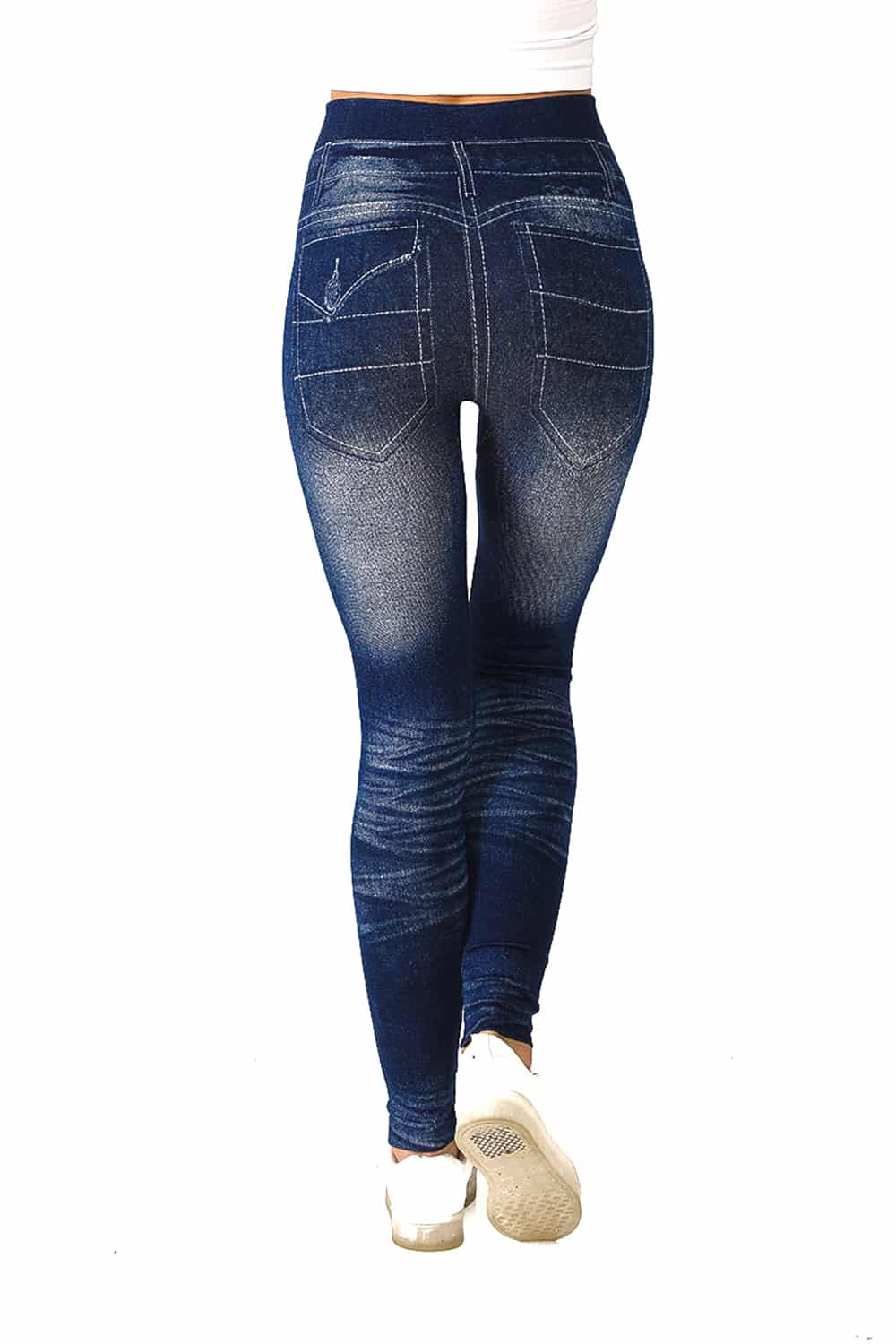 Denim Leggings with Rose Sprout and Butterfly Pattern - 4