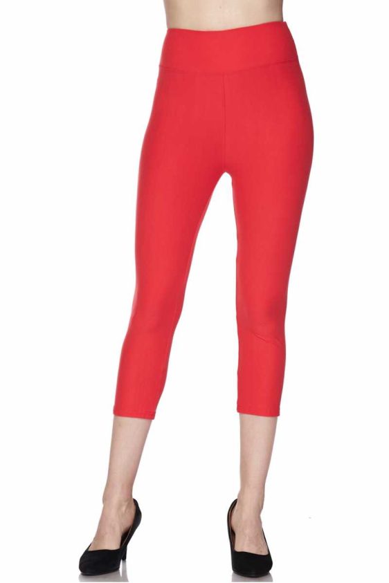 Solid Brushed Capri Leggings with 3 Inch Waistband - 1