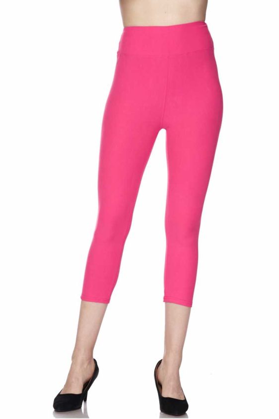 Solid Brushed Capri Leggings with 3 Inch Waistband - 2
