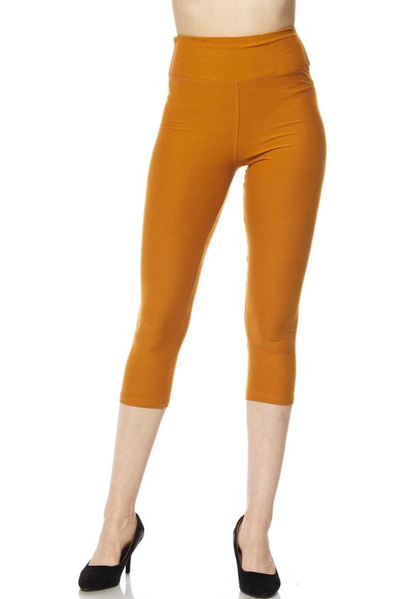 Solid Brushed Capri Leggings with 3 Inch Waistband