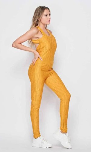 Activewear Solid Color Scrunched Butt Lift Honeycomb TikTok Jumpsuit
