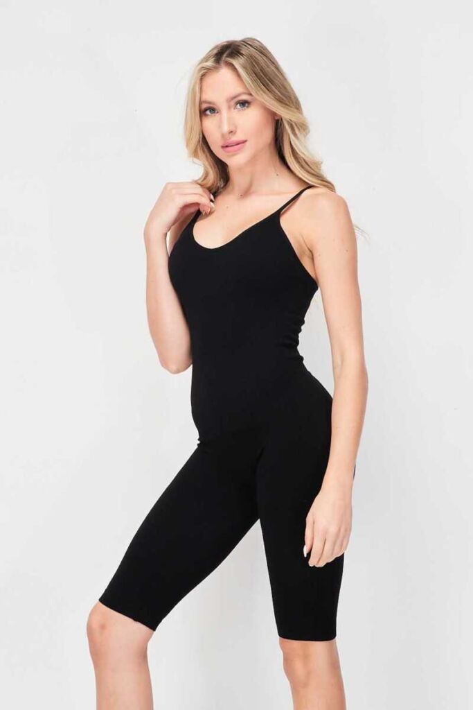 Solid Ribbed Spaghetti Strap Biker Suit - Its All Leggings