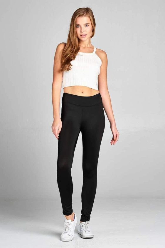 Solid Color 3 Inch High Waisted Track Active Skinny Leggings - 3
