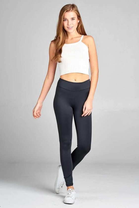 Solid Color 3 Inch High Waisted Track Active Skinny Leggings - 5