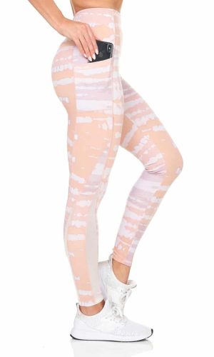 Activewear High Waisted Yoga Pants with Tie Dye Horizontal Stripes and Side Pocket