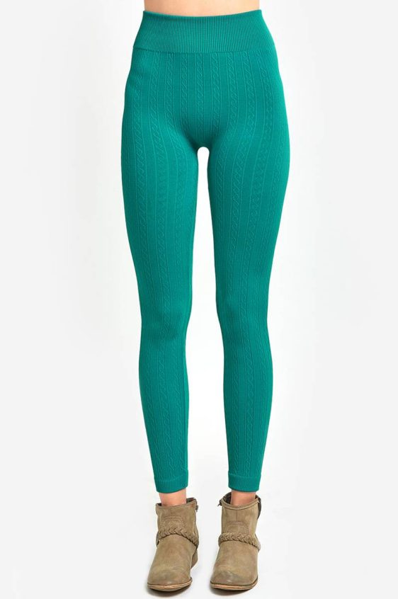 Solid Color 5 Inch High Waisted Fleece Lined Knit Leggings - 1