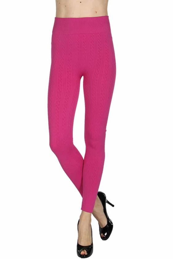 Solid Color 5 Inch High Waisted Fleece Lined Knit Leggings - 17