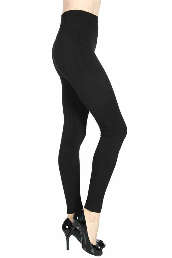 Solid Color 5 Inch High Waisted Fleece Lined Knit Leggings - 3