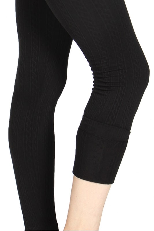 Solid Color 5 Inch High Waisted Fleece Lined Knit Leggings - 5