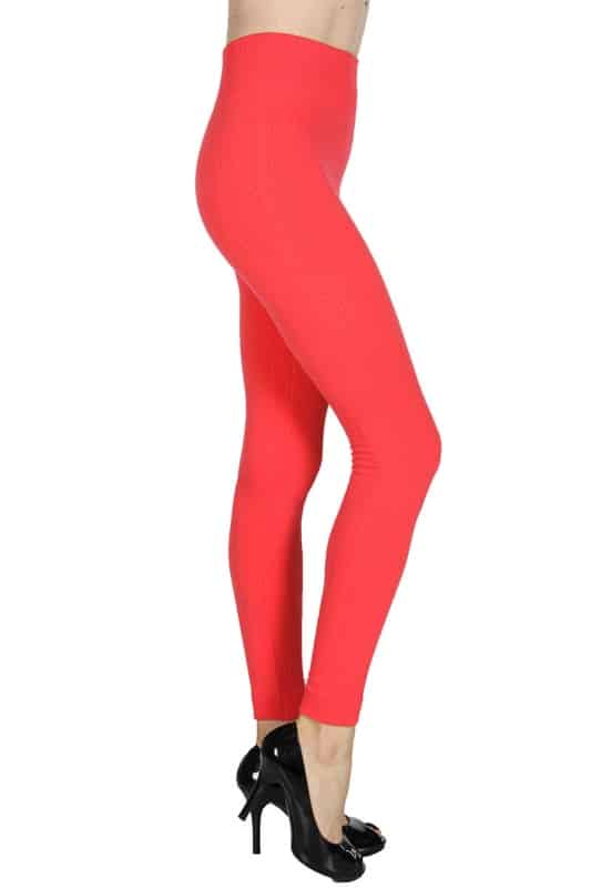 Solid Color 5 Inch High Waisted Fleece Lined Knit Leggings - 10