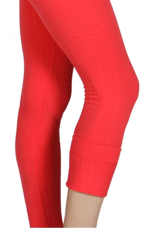 Solid Color 5 Inch High Waisted Fleece Lined Knit Leggings - 12