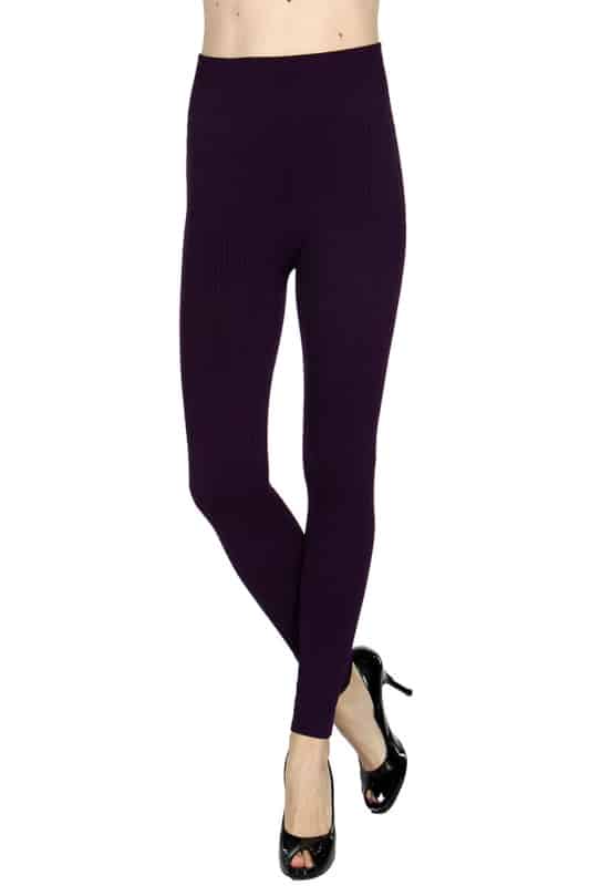 Solid Color 5 Inch High Waisted Fleece Lined Knit Leggings - 13
