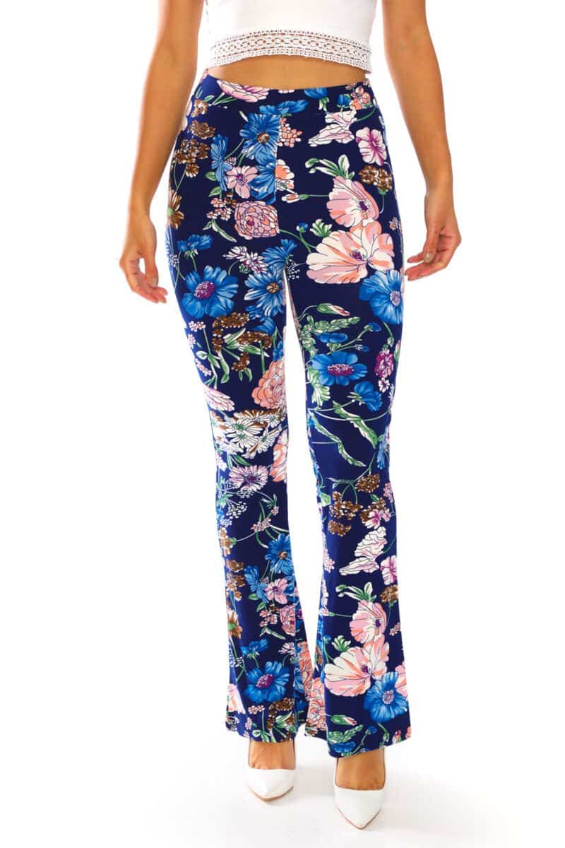 Yummy Material Blue Floral Print Flare Pants