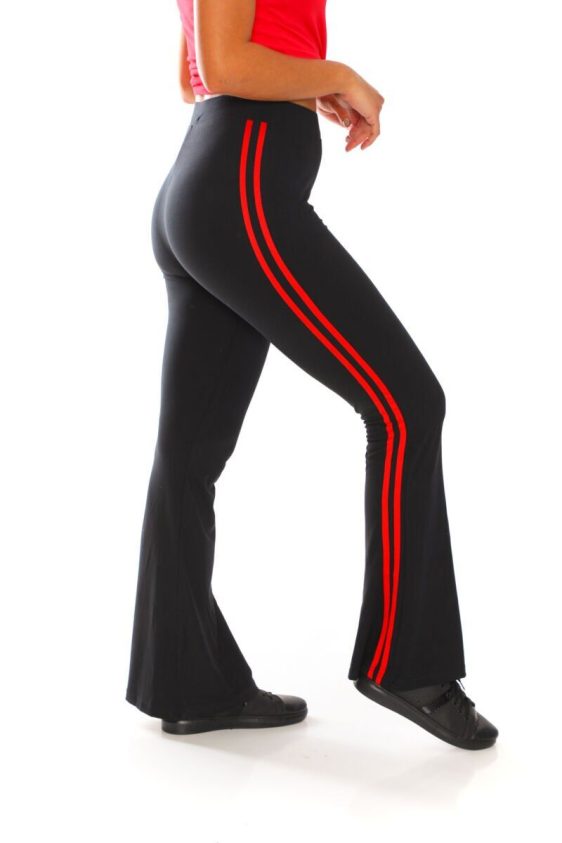 Yummy Material Flare Pants Solid Black with Red Stripes - 1