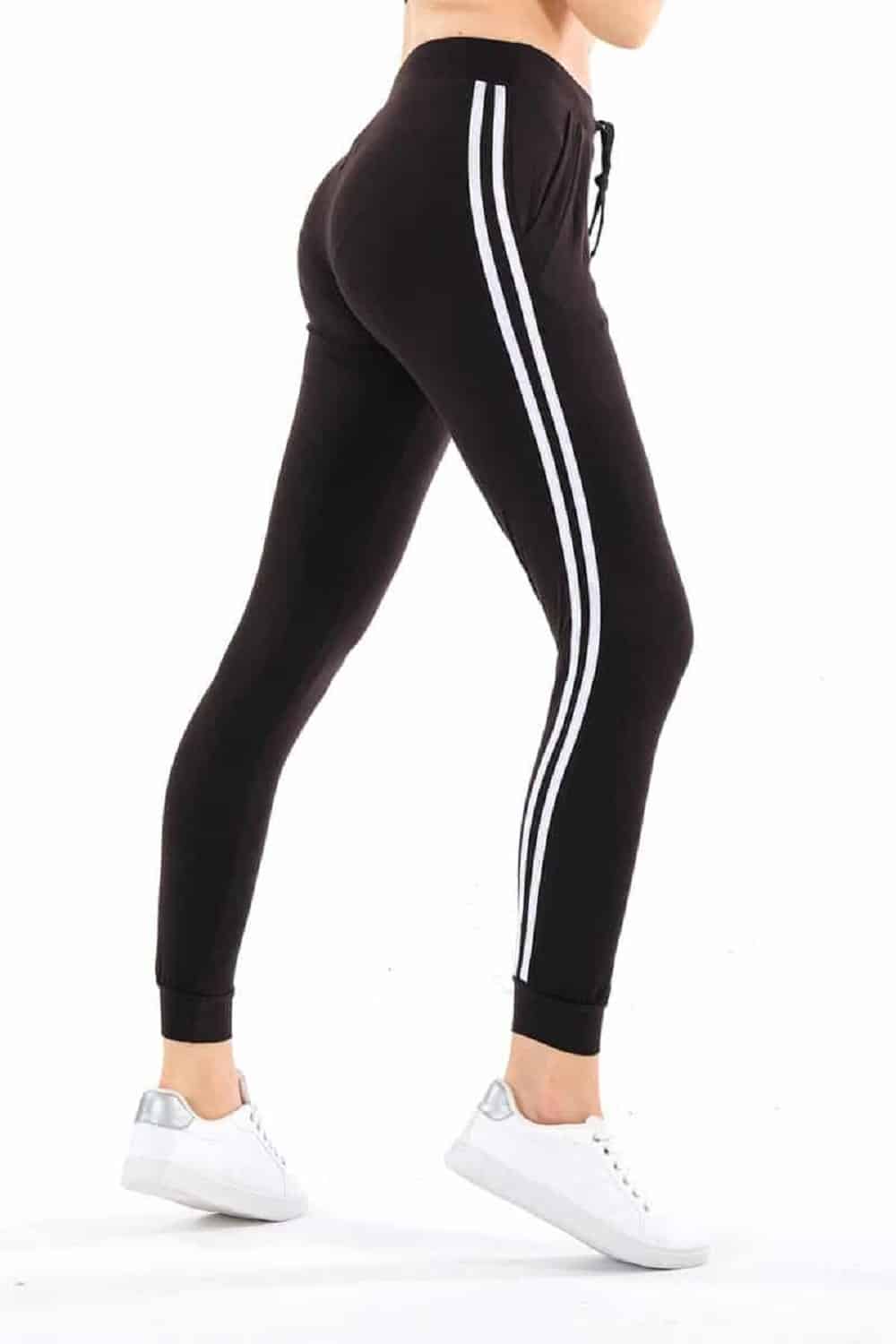 SLAY. Women's Black Jogger Pants With White Stripes