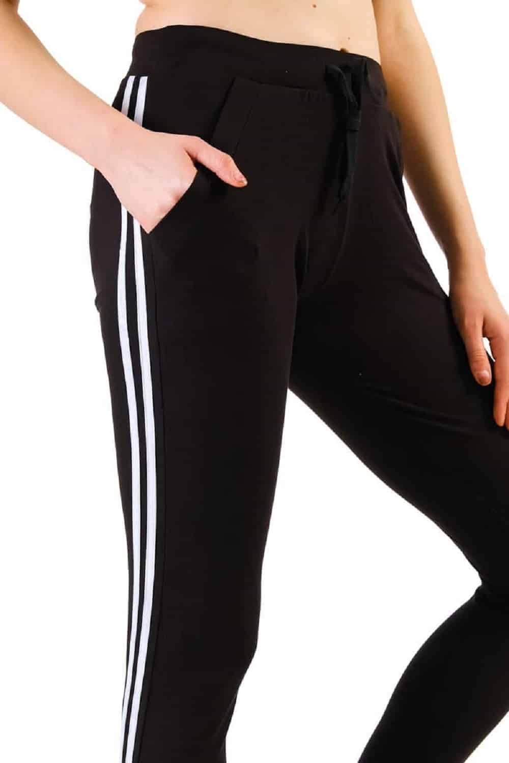 Women's Black Track Pants with White Stripe & Pockets – FflirtyGo
