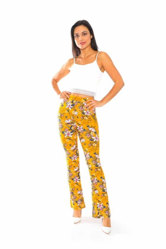Yummy Material Mustard Floral Print Flare Pants