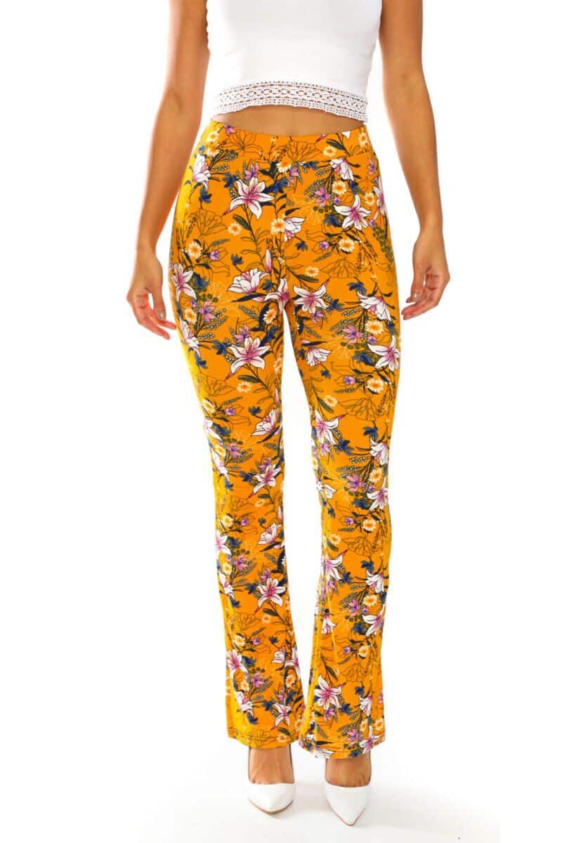Yummy Material Mustard Floral Print Flare Pants - 3