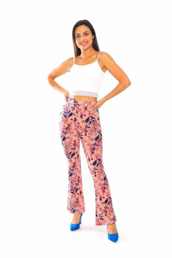 Yummy Material Peach Floral Print Flare Pants