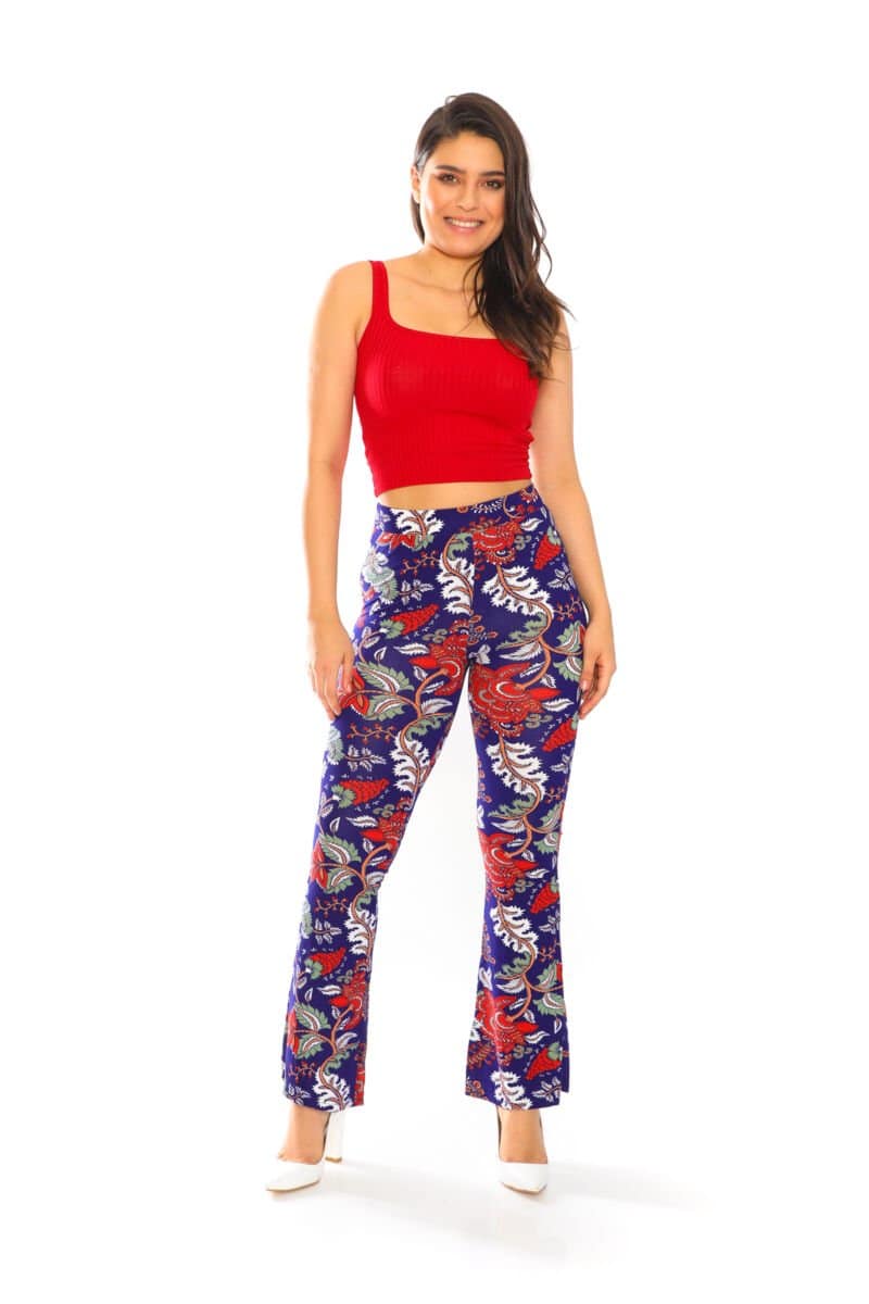Yummy Material Red Floral Print Flare Pants