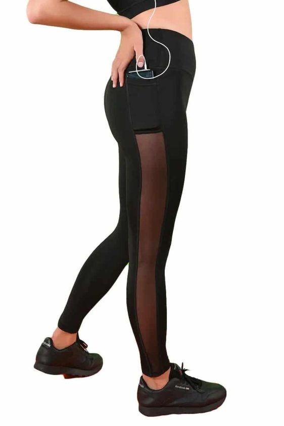 Activewear High Waisted Yoga Pants with Side Pockets and Mesh Details