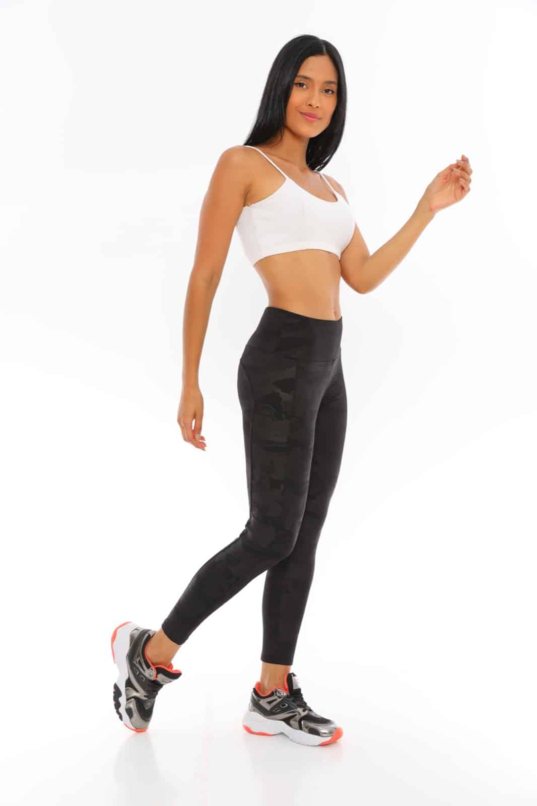 Activewear High Waisted Camo Print Yoga Pants with Black Side