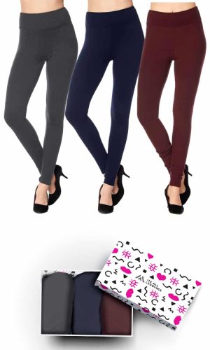 Solid Color 3 Inch High Waisted Ankle Length Leggings with Gift Box (Brown, Navy, Charcoal) (One Size)