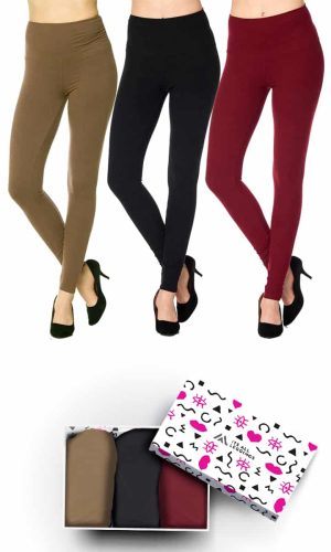 Solid Color 5 Inch Super Waisted Ankle Length Leggings with Gift Box (Burgundy, Olive, Black) (One Size)