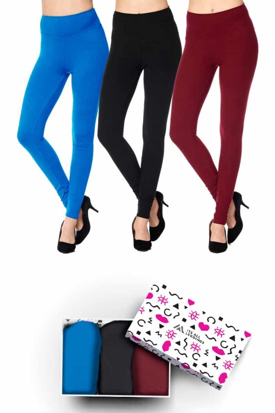 Solid Color 5 Inch Super Waisted Ankle Length Leggings with Gift Box (Burgundy, Black, Royal) (One Size)
