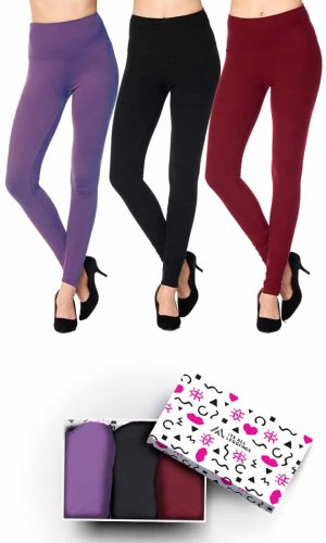 Solid Color 5 Inch Super Waisted Ankle Length Leggings with Gift Box (Burgundy, Purple, Black) Gift Box (One Size)