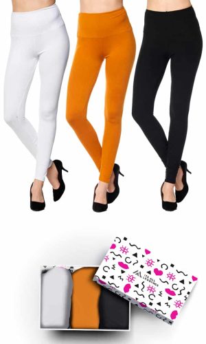 Solid Color 5 Inch Super Waisted Ankle Length Leggings with Gift Box (Black, White, Mustard) (Plus Size)