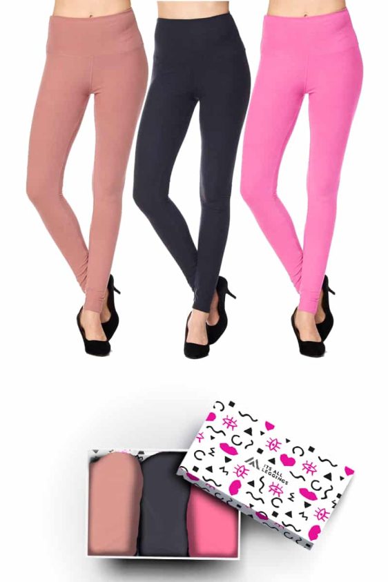 Solid Color 5 Inch Super Waisted Ankle Length Leggings with Gift Box (Fuchsia, Mauve, Charcoal) (XPlus Size)