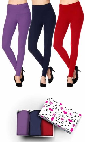Solid Color 5 Inch Super Waisted Ankle Length Leggings with Gift Box (Purple, Red, Navy) (XPlus Size)